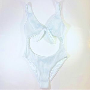 All White Front Tie Cut Out Large One Piece